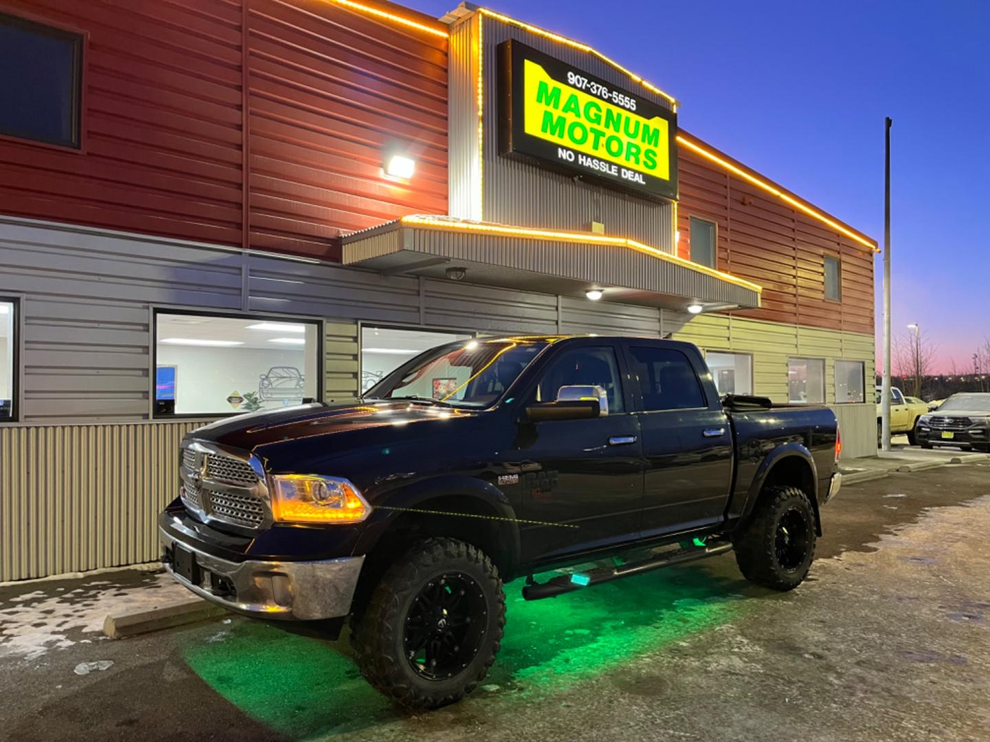 2017 Black /black leather RAM 1500 Laramie Crew Cab SWB 4WD (1C6RR7NTXHS) with an 5.7L V8 OHV 16V engine, 8A transmission, located at 1960 Industrial Drive, Wasilla, 99654, (907) 274-2277, 61.573475, -149.400146 - Photo#1